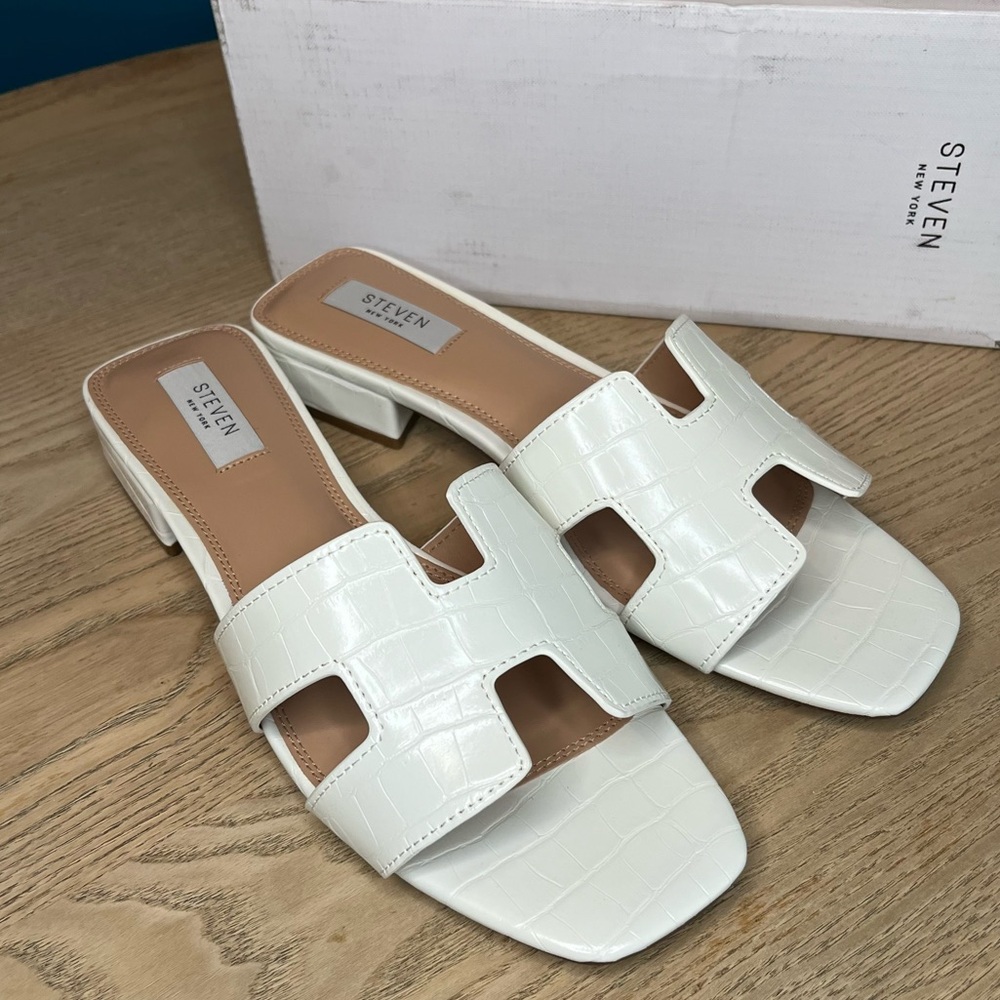 Steven By Steve Madden White Croc-Embossed Sandals